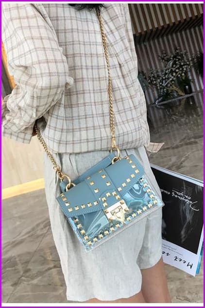 Transparent Jelly Rivet Handbag Cross Body Bag F072 - Furdela