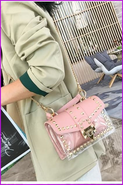 Transparent Jelly Rivet Handbag Cross Body Bag F072 - Furdela