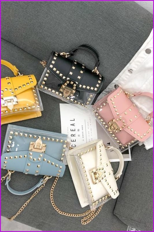 Transparent Jelly Rivet Handbag Cross Body Bag F072 - Furdela