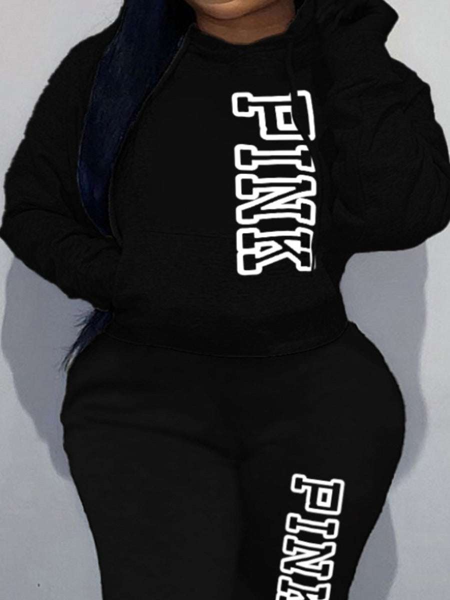 Pink Letter Print Hoodie AR7097