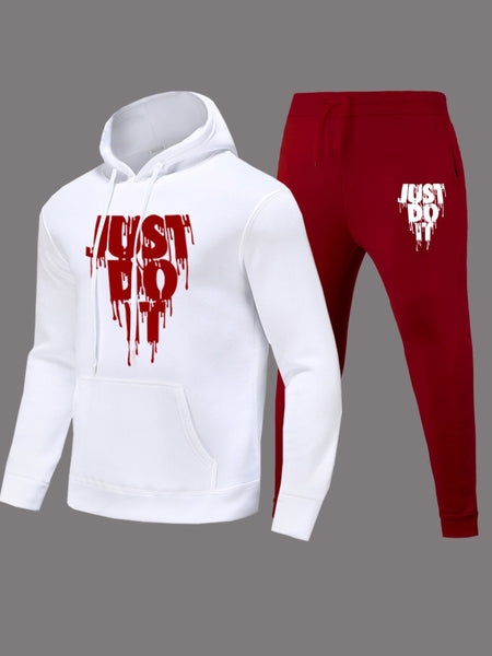 Just Do It Letter Print Kangaroo Pocket Print Hoodie AR501