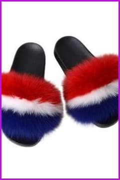 US flag inspiration Red White Blue Fur Slides DF003 - Furdela