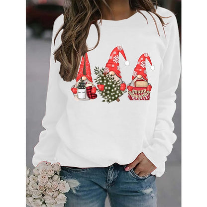 Women's Sweatshirt Pullover Active Streetwear Christmas Print Black Pink Yellow Santa Claus Christmas Tree Gnome Christmas Gifts Crew Neck Long Sleeve Cotton S M L XL XXL PC101