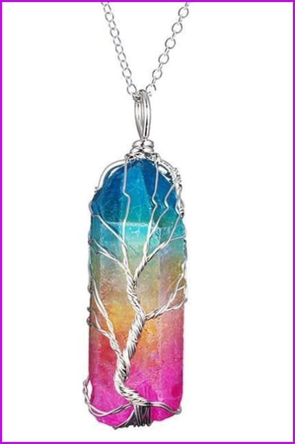 Vintage Irregular Natural Stone Crystal Pendant Necklace DC328 - Furdela