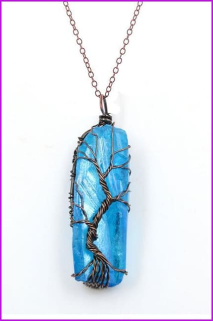 Vintage Irregular Natural Stone Crystal Pendant Necklace DC328 - Furdela