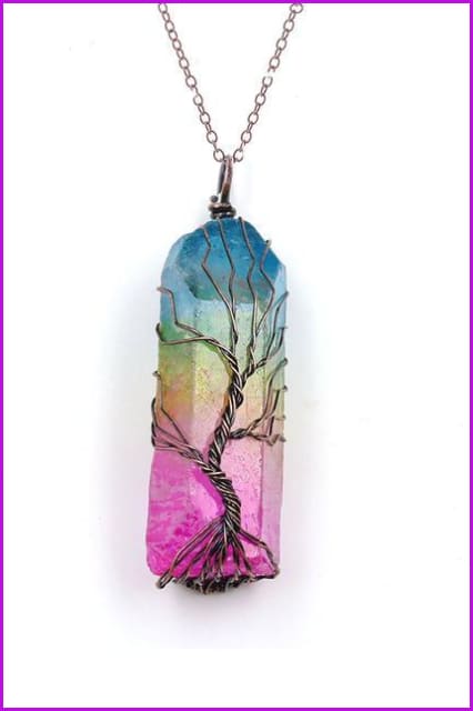 Vintage Irregular Natural Stone Crystal Pendant Necklace DC328 - Furdela