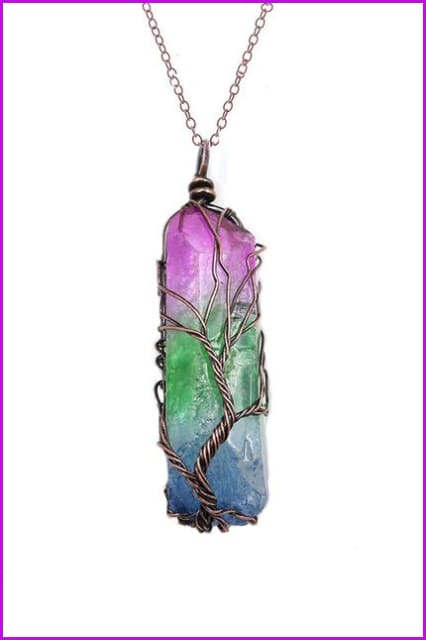 Vintage Irregular Natural Stone Crystal Pendant Necklace DC328 - Furdela