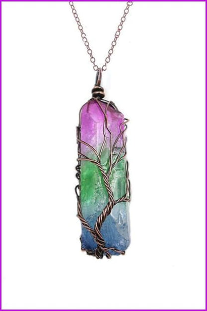 Vintage Irregular Natural Stone Crystal Pendant Necklace DC328 - Furdela