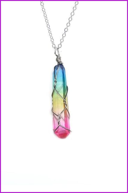 Vintage Irregular Natural Stone Crystal Pendant Necklace DC328 - Furdela