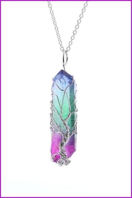 Vintage Irregular Natural Stone Crystal Pendant Necklace DC328 - Furdela