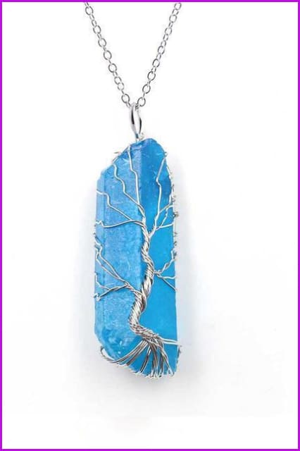 Vintage Irregular Natural Stone Crystal Pendant Necklace DC328 - Furdela