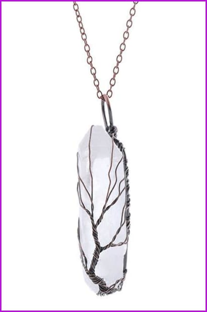 Vintage Irregular Natural Stone Crystal Pendant Necklace DC328 - Furdela