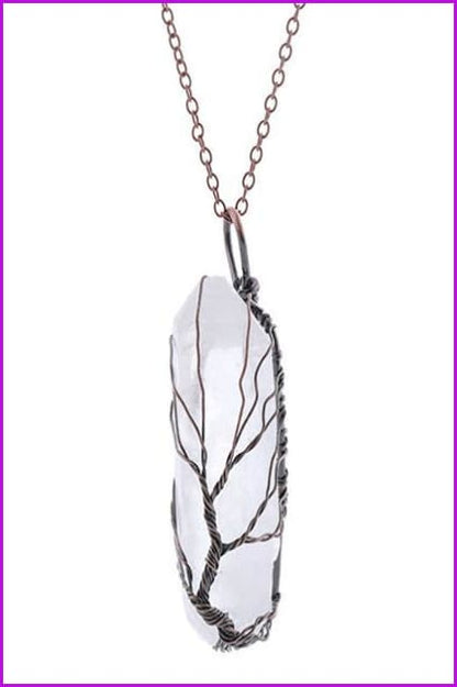 Vintage Irregular Natural Stone Crystal Pendant Necklace DC328 - Furdela