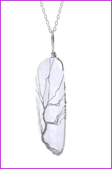 Vintage Irregular Natural Stone Crystal Pendant Necklace DC328 - Furdela