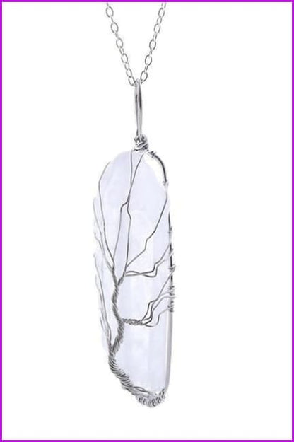 Vintage Irregular Natural Stone Crystal Pendant Necklace DC328 - Furdela