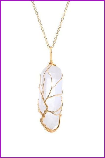 Vintage Irregular Natural Stone Crystal Pendant Necklace DC328 - Furdela