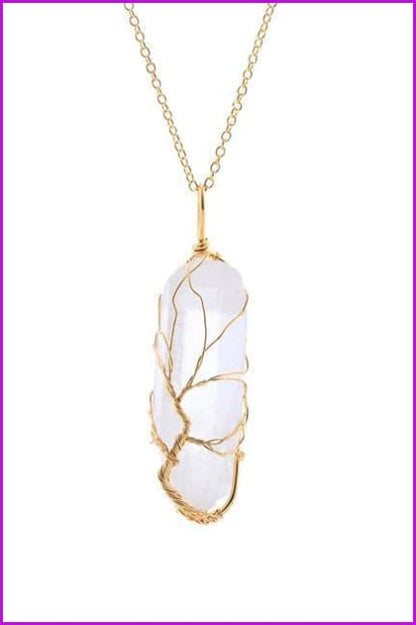 Vintage Irregular Natural Stone Crystal Pendant Necklace DC328 - Furdela