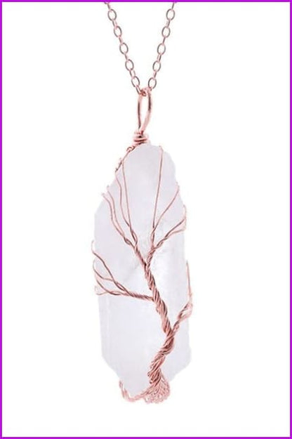 Vintage Irregular Natural Stone Crystal Pendant Necklace DC328 - Furdela