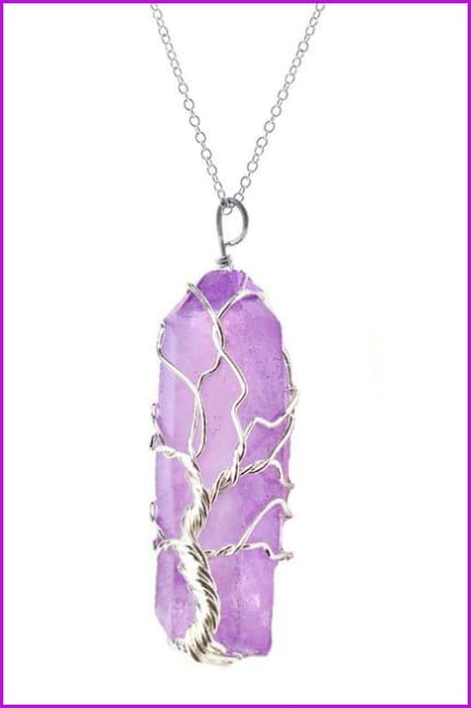 Vintage Irregular Natural Stone Crystal Pendant Necklace DC328 - Furdela