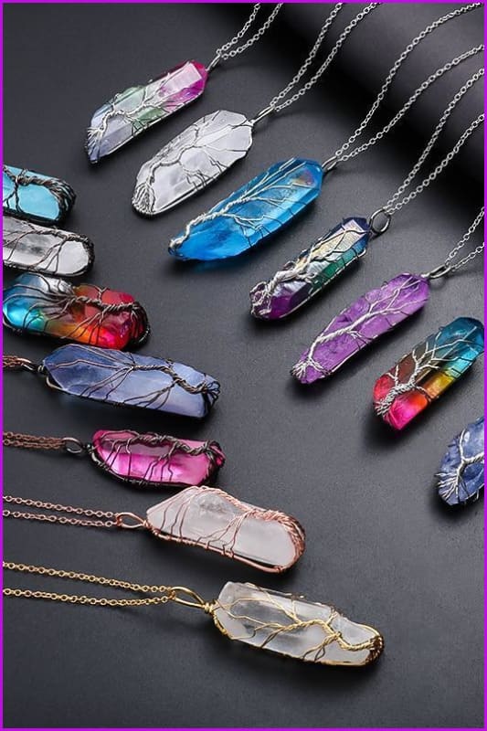 Vintage Irregular Natural Stone Crystal Pendant Necklace DC328 - Furdela