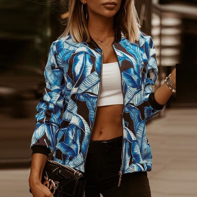 Vintage Print Long Sleeve Zipper Jacket - Furdela