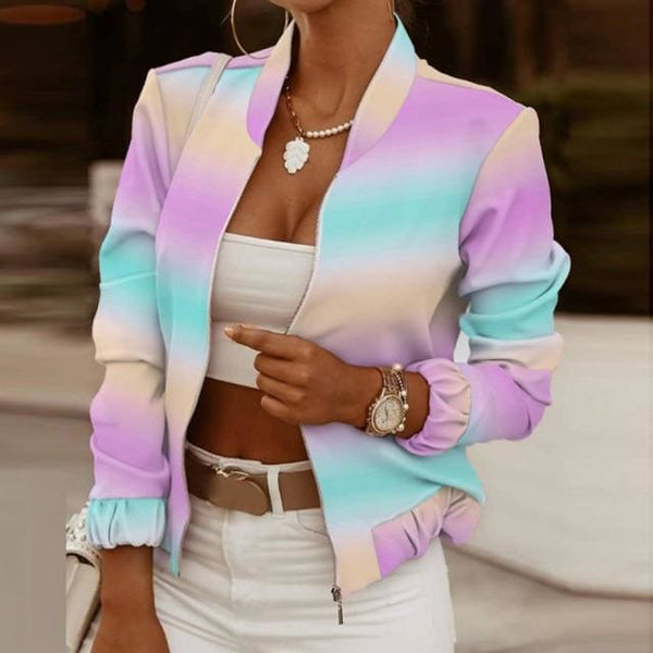 Vintage Print Long Sleeve Zipper Jacket - Furdela