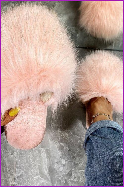 Warm Faux Fur Ladies Cross Soft Plush Furry House Slippers F1646 - Furdela