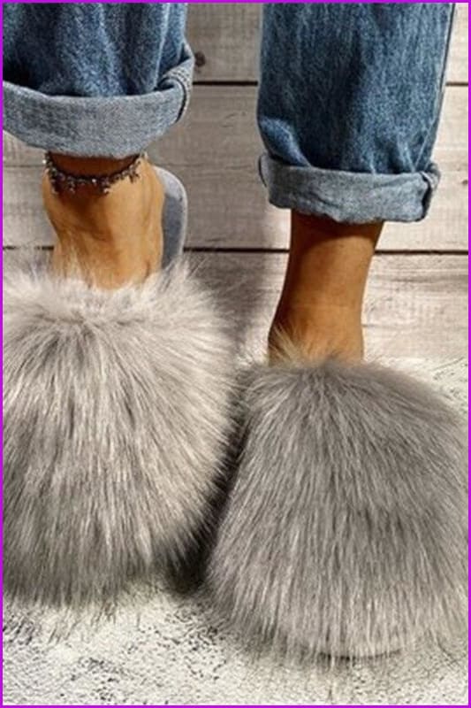 Warm Faux Fur Ladies Cross Soft Plush Furry House Slippers F1646 - Furdela