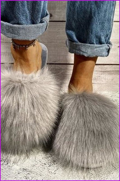 Warm Faux Fur Ladies Cross Soft Plush Furry House Slippers F1646 - Furdela