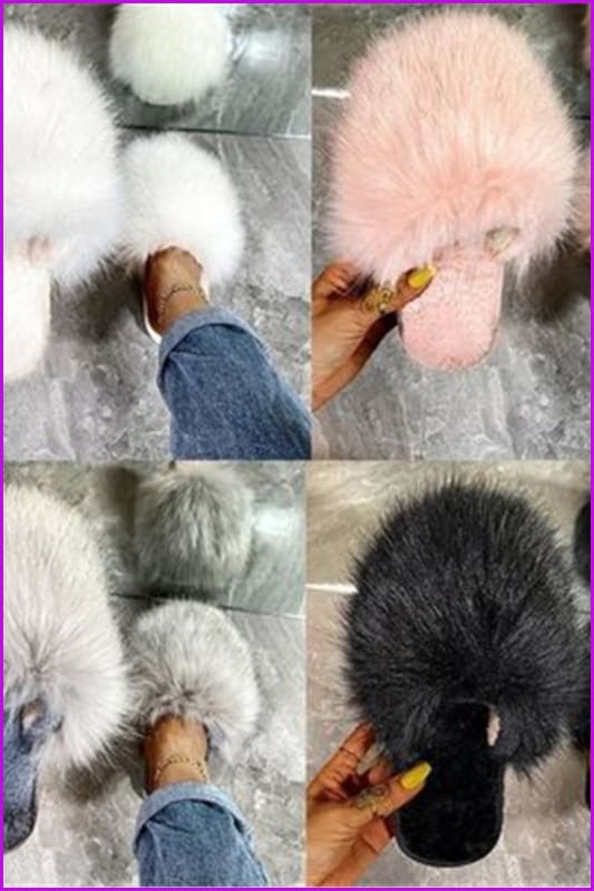 Warm Faux Fur Ladies Cross Soft Plush Furry House Slippers F1646 - Furdela
