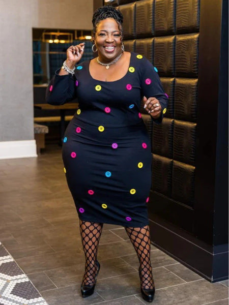 Plus Size Button Design Bodycon Dress AR5055