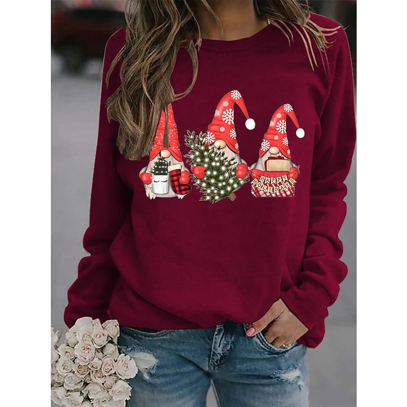 Women's Sweatshirt Pullover Active Streetwear Christmas Print Black Pink Yellow Santa Claus Christmas Tree Gnome Christmas Gifts Crew Neck Long Sleeve Cotton S M L XL XXL PC101