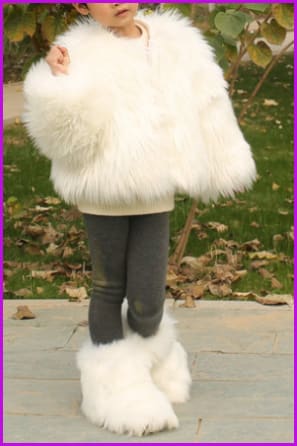 White Faux Kids Coat And Boots Set - Furdela