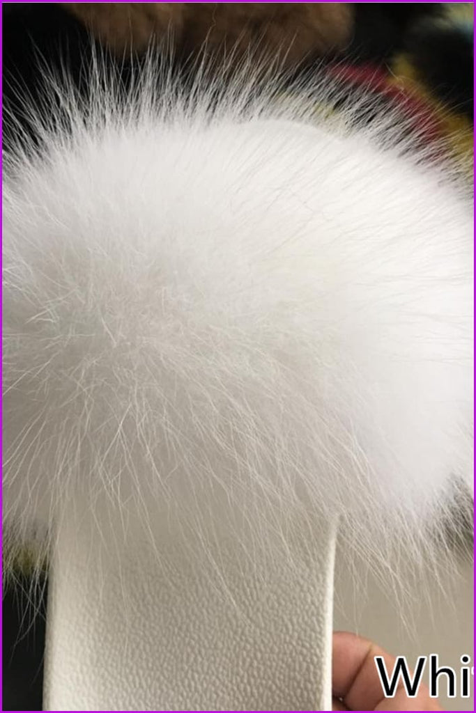 White Fox Full-Pelt Fur Sliders DF003 - Furdela Wholesale