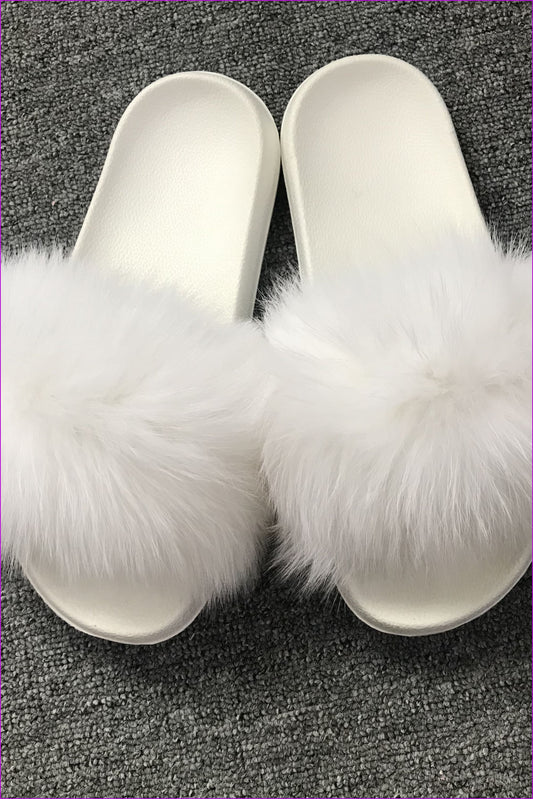 White Fox Full-Pelt Fur Sliders DF003 - Furdela