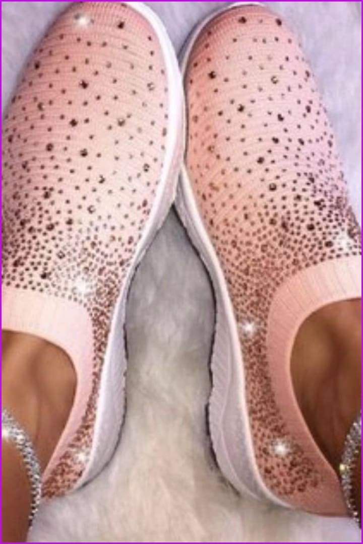 White/Black/Pink Bling Diamond Shoes F161 - Furdela