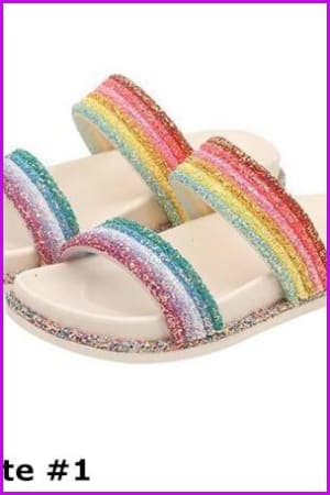 White/Pink Rainbow Sequins Flat Slippers - Furdela