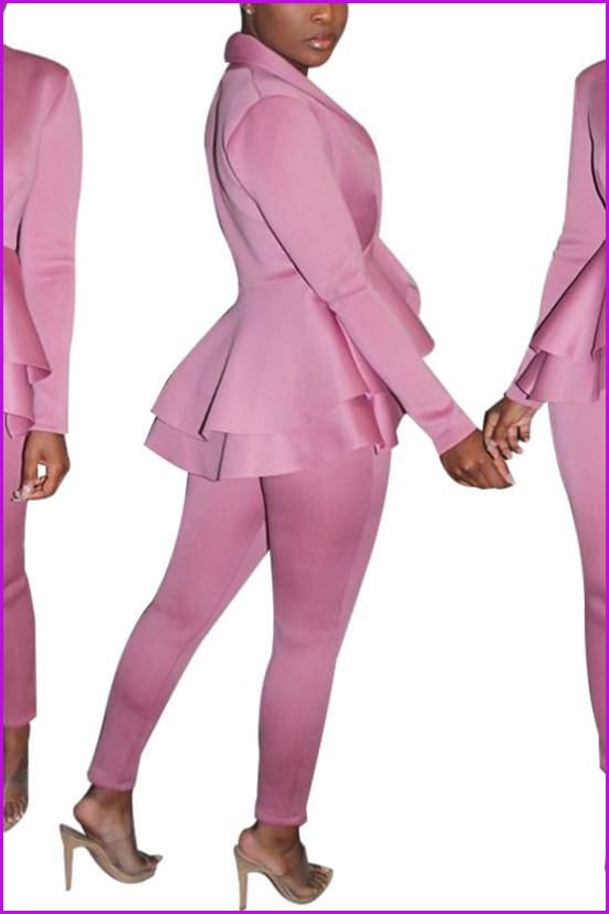 White/Pink/Black/Yellow Woman Suit Top and Pants Set F339 - Furdela