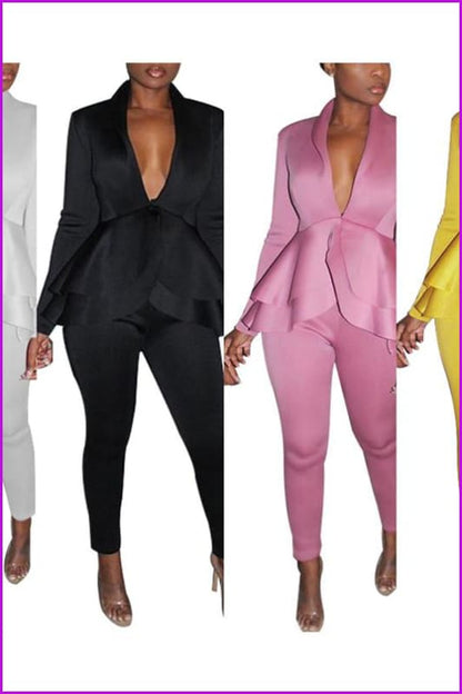 White/Pink/Black/Yellow Woman Suit Top and Pants Set F339 - Furdela