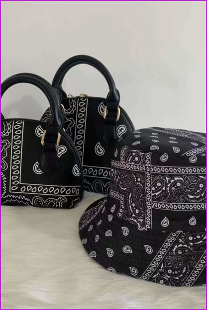 Bandana Print Handbag and Hat Set F2398 - Furdela