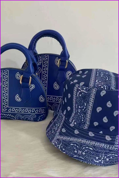 Bandana Print Handbag and Hat Set F2398 - Furdela