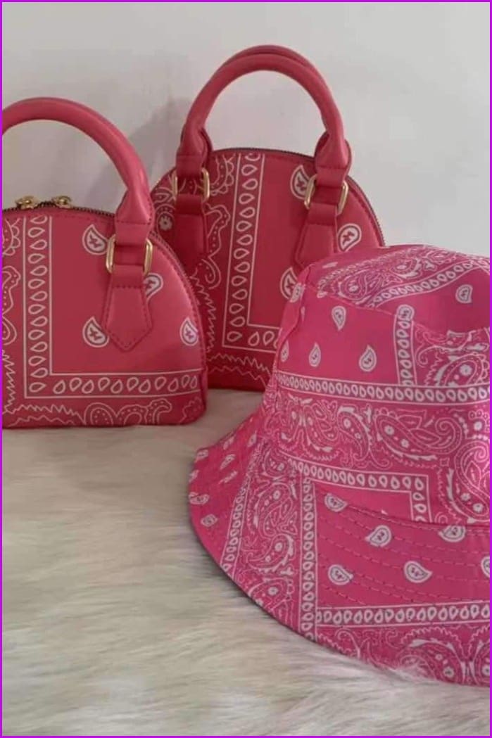 Bandana Print Handbag and Hat Set F2398 - Furdela