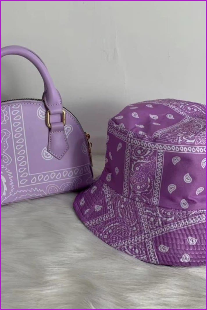 Bandana Print Handbag and Hat Set F2398 - Furdela