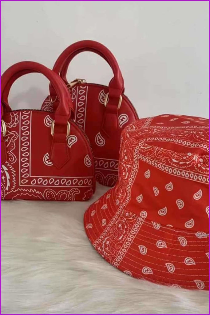 Bandana Print Handbag and Hat Set F2398 - Furdela