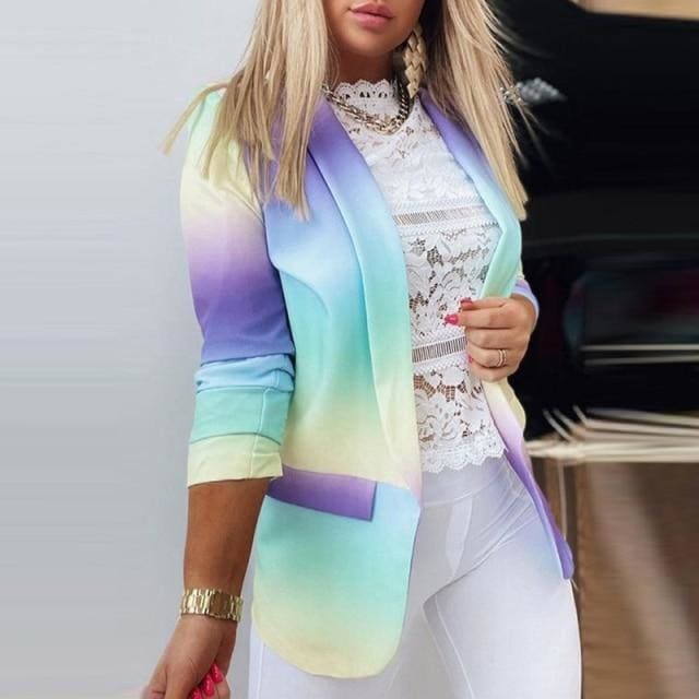 Colorful Printed Cardigan Lady Blazers - Furdela