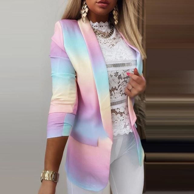 Colorful Printed Cardigan Lady Blazers - Furdela