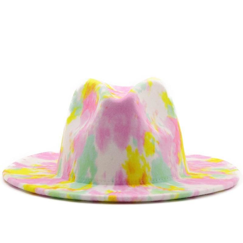 Colorful Tie Dye Wide Brim Fedora Hat - Furdela