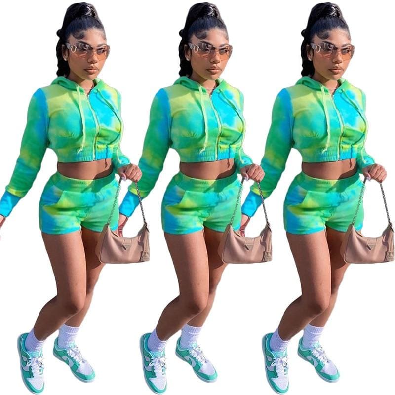 Fashion Hoodies Crop Top And Shorts Sweatsuit - Furdela