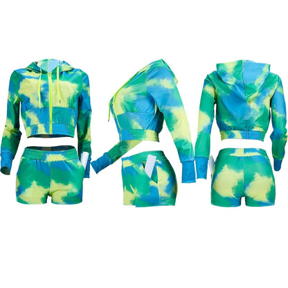 Fashion Hoodies Crop Top And Shorts Sweatsuit - Furdela