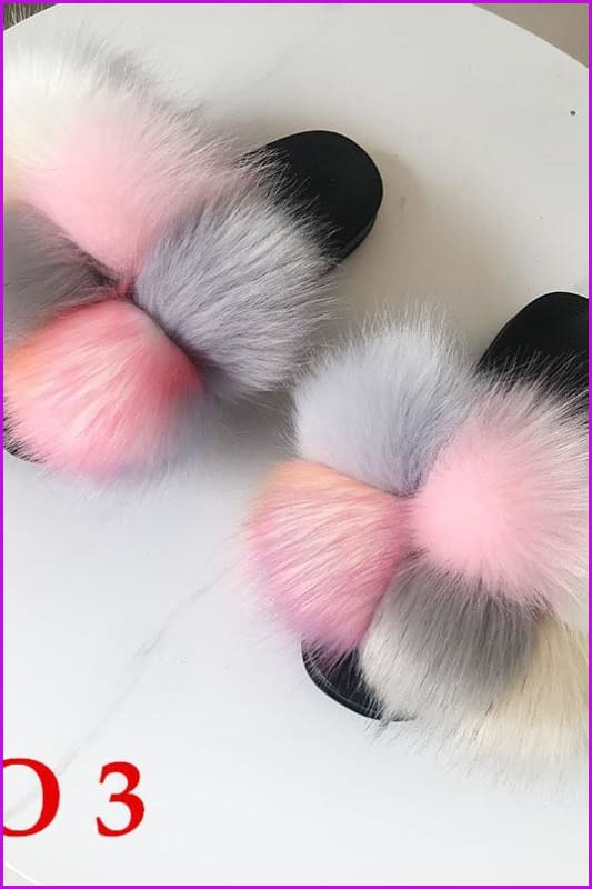 Fluffy Balls Faux Fox Fur Slippers F2157 - Furdela